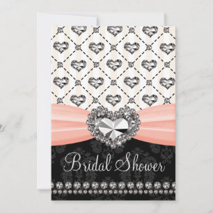 Heart Diamond Bridal Shower Invitations Roze Black Kaart