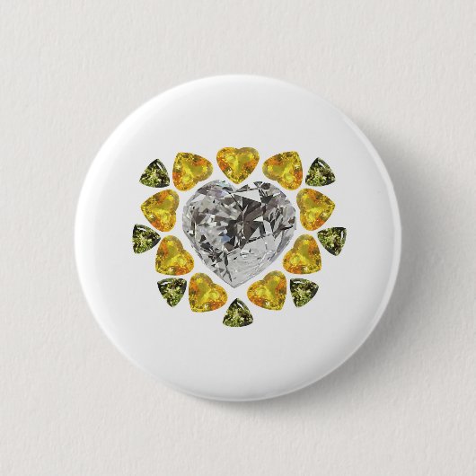 Heart Diamond Gemstone Art Ronde Button 5,7 Cm (Voorkant)