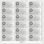 Heart Diamond Silver Wedding Guest Address Sticke Sticker<br><div class="desc">Een elegante zilveren achtergrond met een linker zijkant hartvormig faux diamant die op een zwarte cirkel wordt overschreven verstrekt dramatisch flair voor dit gastadres met editable "Kindly levert aan"manuscripttekst. De tekst is zwart. Voeg eenvoudig namen en adressen toe om te voltooien. 18 etiketten per blad. Alle tekst kan worden bewerkt....</div>