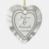 Heart Diamond & White Satin - Weddenschap Keramisch Ornament (Rechts)