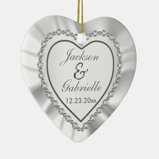 Heart Diamond & White Satin - Weddenschap Keramisch Ornament (Rechts)