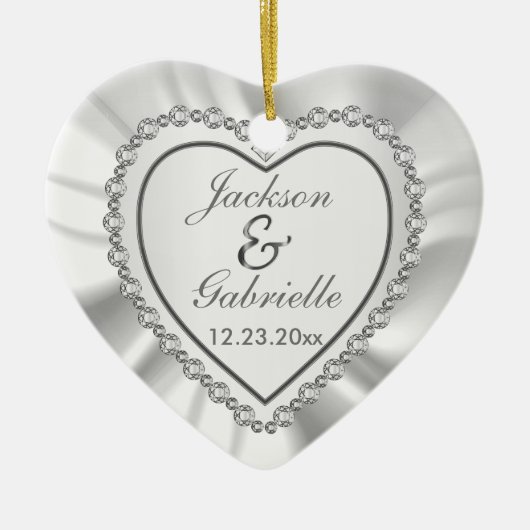 Heart Diamond & White Satin - Weddenschap Keramisch Ornament (Voorkant)