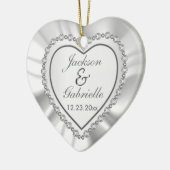 Heart Diamond & White Satin - Weddenschap Keramisch Ornament (Links)
