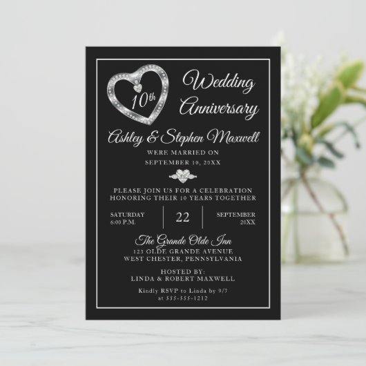 Heart Diamonds 10de huwelijksjubileumfeest Kaart (Staand voorkant)