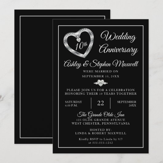 Heart Diamonds 10de huwelijksjubileumfeest Kaart (Voorkant / Achterkant)