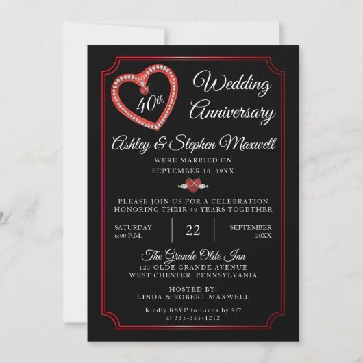 Heart Diamonds 40-jarig huwelijksjubileumfeest Kaart (Voorkant)