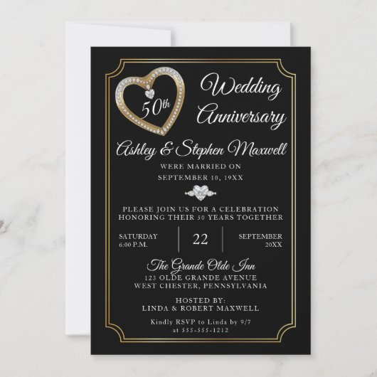 Heart Diamonds 50ste Huwelijksjubileumfeest Kaart (Voorkant)