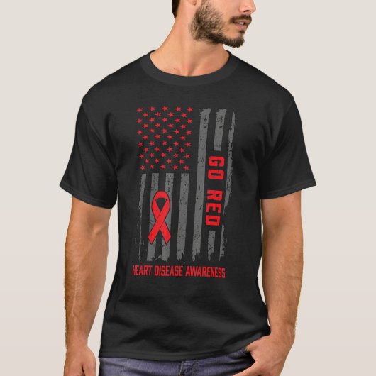 Heart Disease American Flag Go Red Heart Disease A T-shirt (Voorkant)