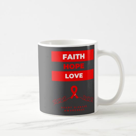 Heart Disease Awareness Faith Hope Love Design  Koffiemok (Rechts)