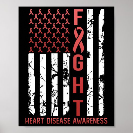 Heart Disease Awareness February Usa Flag Ribbon R Poster (Voorkant)