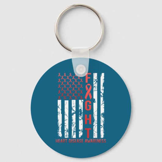 Heart Disease Awareness February Usa Flag Ribbon R Sleutelhanger (Voorkant)