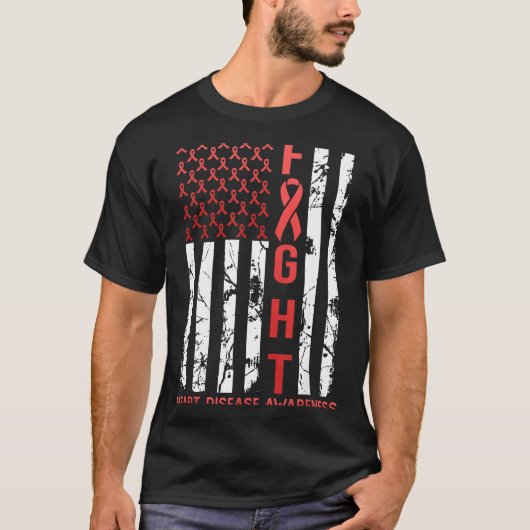 Heart Disease Awareness February Usa Flag Ribbon R T-shirt (Voorkant)