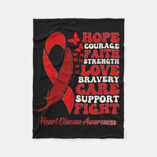 Heart Disease Awareness Red Butterflies Ribbon Sup Fleece Deken (Voorkant)
