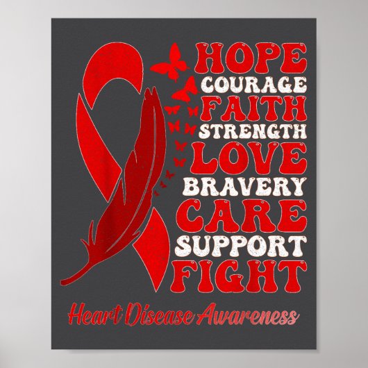 Heart Disease Awareness Red Butterflies Ribbon Sup Poster (Voorkant)
