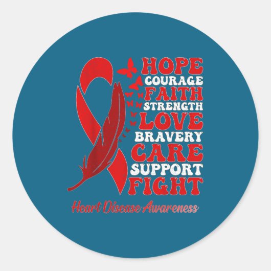 Heart Disease Awareness Red Butterflies Ribbon Sup Ronde Sticker (Voorkant)