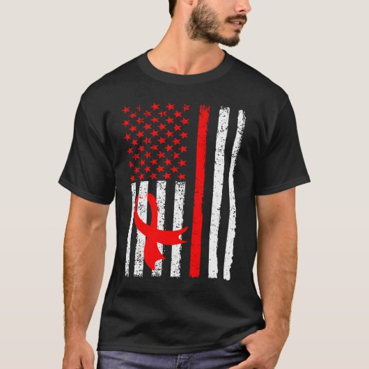 Heart Disease Awareness Red Ribbon American Flag U T-shirt (Voorkant)
