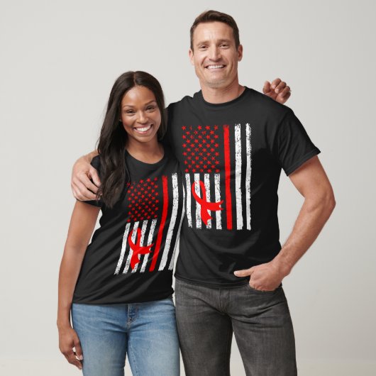 Heart Disease Awareness Red Ribbon American Flag U T-shirt (Unisex)