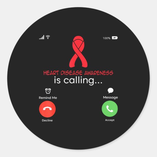 Heart Disease Awareness Red Ribbon Heart Attack Su Ronde Sticker (Voorkant)