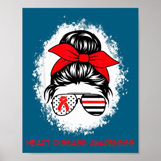 Heart Disease Awareness Red Ribbon Heart Messy Bun Poster (Voorkant)