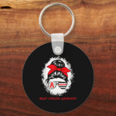 Heart Disease Awareness Red Ribbon Heart Messy Bun Sleutelhanger (Voorkant)