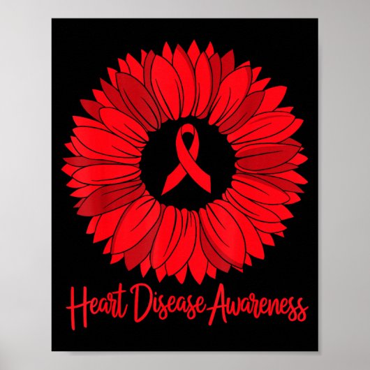 Heart Disease Awareness Sunflower Go Red Women Hea Poster (Voorkant)