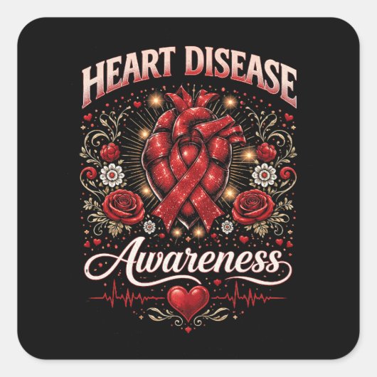 Heart Disease Awareness Vierkante Sticker (Voorkant)