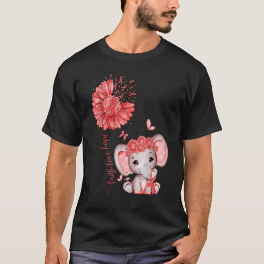 Heart Disease Cute Elephant With Sunflower And Red T-shirt (Voorkant)