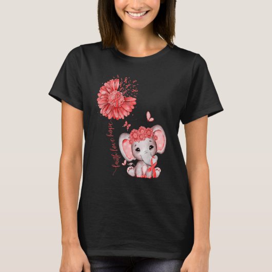 Heart Disease Cute Elephant With Sunflower And Red T-shirt (Voorkant)