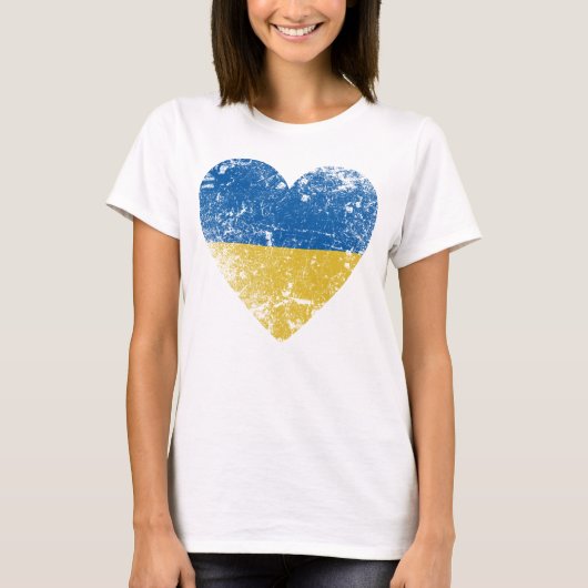 Heart Distress Ukraine Flag, country Pride T-shirt (Voorkant)