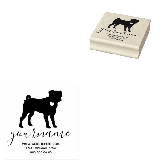 Heart Dog Mops Pug Rubberstempel (Gestempeld)