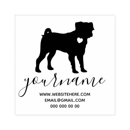 Heart Dog Mops Pug Rubberstempel (Afrduk)