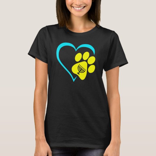 Heart Dog Paw Print Menorah Hanukkah Chanukah Jewi T-shirt (Voorkant)