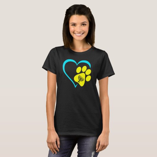 Heart Dog Paw Print Menorah Hanukkah Chanukah Jewi T-shirt (Voorkant volledig)