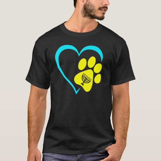 Heart Dog Paw Print Menorah Hanukkah Chanukah Jewi T-shirt (Voorkant)