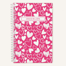 Heart Doodle en Love Pattern Cute Pink Notitieboek