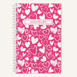 Heart Doodle en Love Pattern Cute Pink Notitieboek