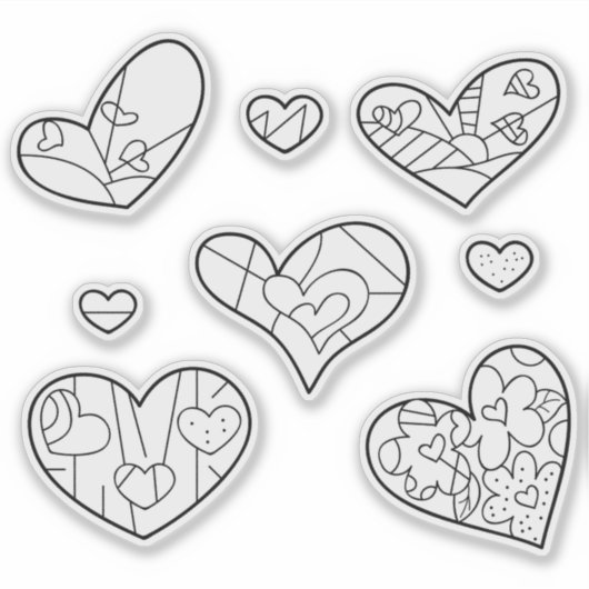 Heart Doodles Custom-Cut Vinyl Kleurplaten Sticker (Voorkant)