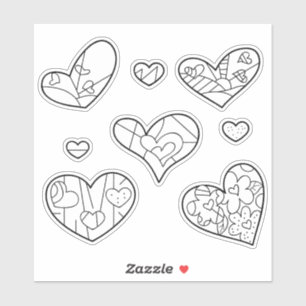 Heart Doodles Custom-Cut Vinyl Kleurplaten Sticker