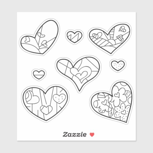 Heart Doodles Custom-Cut Vinyl Kleurplaten Sticker (Vel)