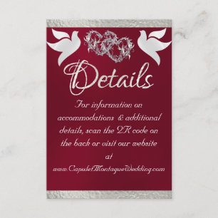 Heart & Doves, QR-code - Bourgogne/Zilver Informatiekaartje