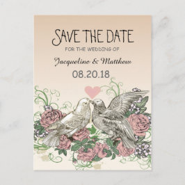 Heart Doves Roos Roze Romance - Save the Date Aankondigingskaart