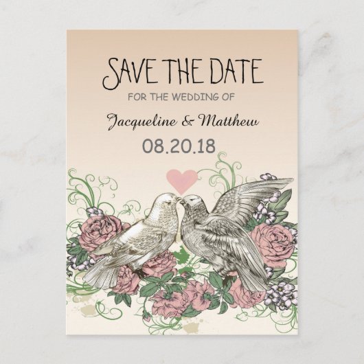 Heart Doves Roos Roze Romance - Save the Date Aankondigingskaart (Voorkant)