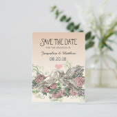 Heart Doves Roos Roze Romance - Save the Date Aankondigingskaart (Staand voorkant)