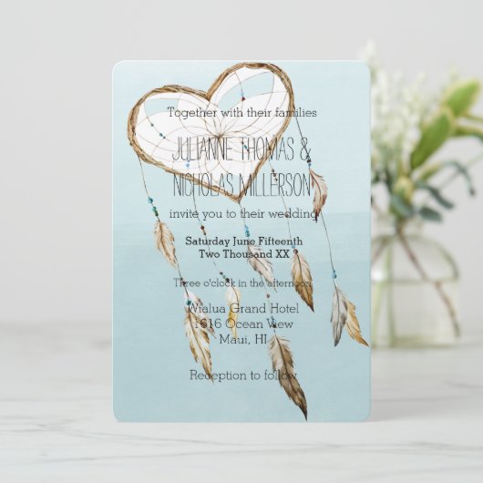 Heart Dream Catcher Bruiloft Kaart (Staand voorkant)