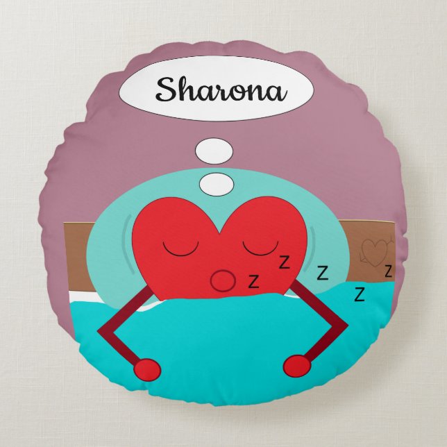 Heart Dreams Paars en Green Rond Kussen (Voorkant)