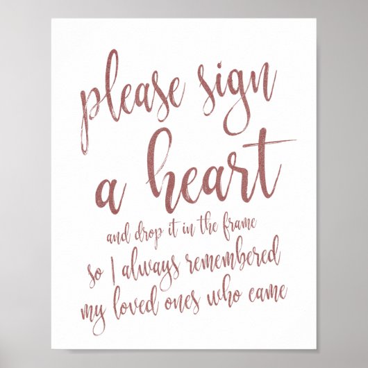 Heart Drop Guest Book Roos Gold Glitter 8x10 Sign Poster (Voorkant)