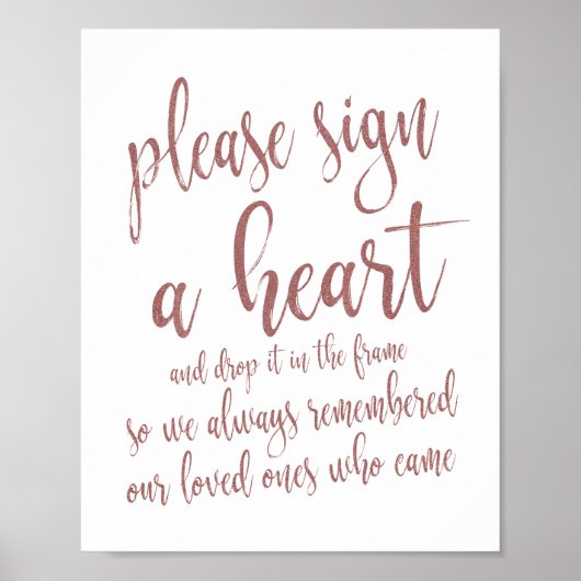 Heart Drop Guest Book Roos Gold Glitter 8x10 Sign Poster (Voorkant)