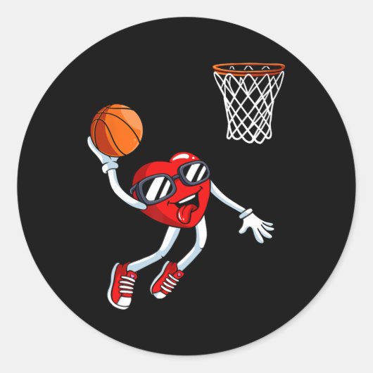 Heart Dunk Basketball Player Valentijnsdag Love S Ronde Sticker (Voorkant)