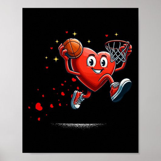 Heart Dunking Valentijnsdag Basketbal Kinder Poster (Voorkant)
