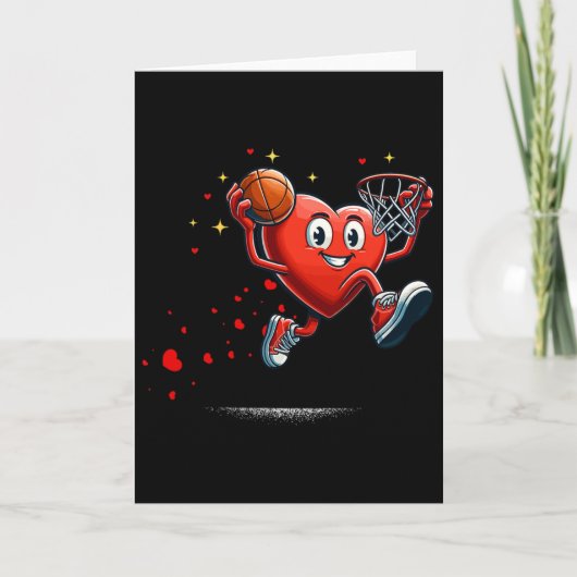 Heart Dunking Valentines Day Basketball Kids  Kaart (Voorkant)